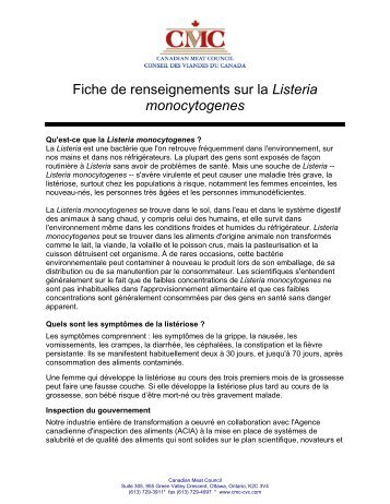 Fiche de renseignements sur la Listeria monocytogenes