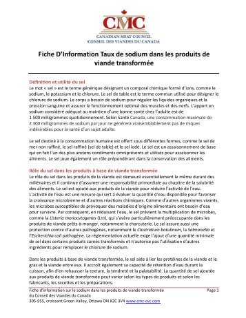 Fiche de renseignements sur le taux de sodium dans les produits de ...