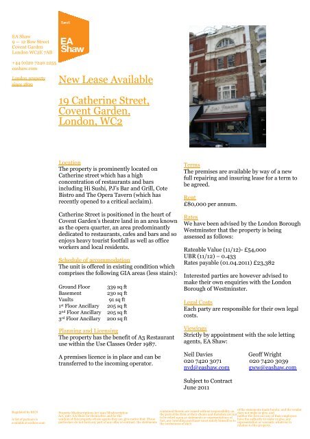 New Lease Available 19 Catherine Street, Covent Garden ... - RPAS