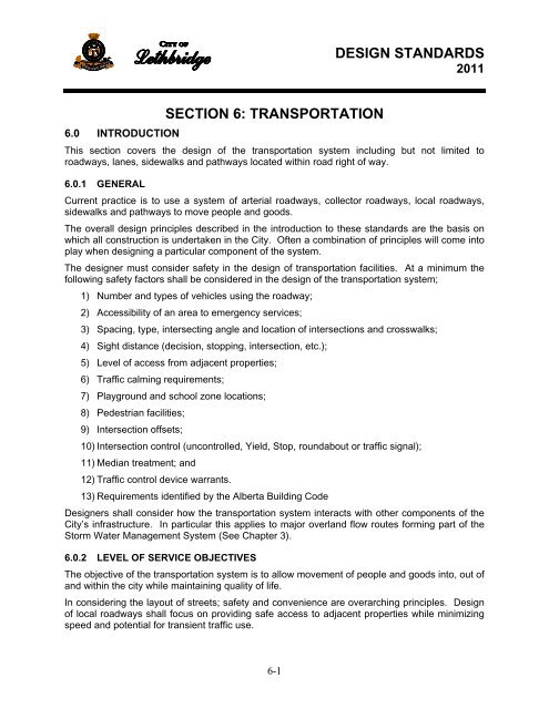 Section 6 Layout DESIGN STANDARDS SECTION 6 ... - City of Lethbridge