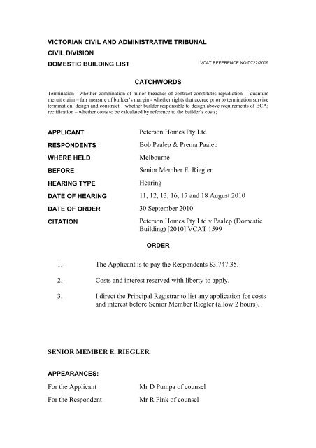 Peterson Homes Pty Ltd Bob Paalep Amp Prema Paalep Melbourne
