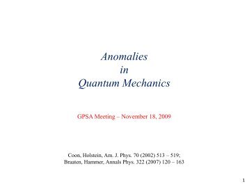 Anomalies in Quantum Mechanics - Physics