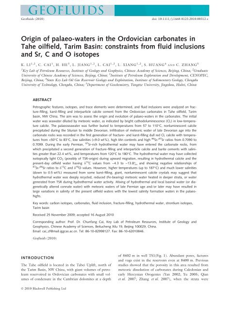 constraints from fluid inclusions and Sr, C a