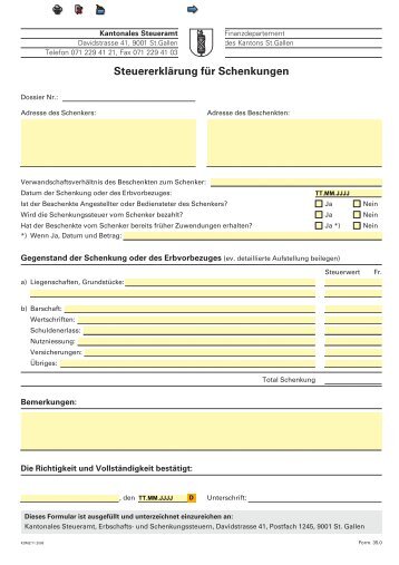 Form 35.0: Steuererklärung für Schenkungen - Steuern St. Gallen