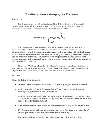 Isolation of Cinnamaldehyde from Cinnamon
