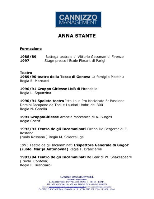 ANNA STANTE - Cannizzo Management
