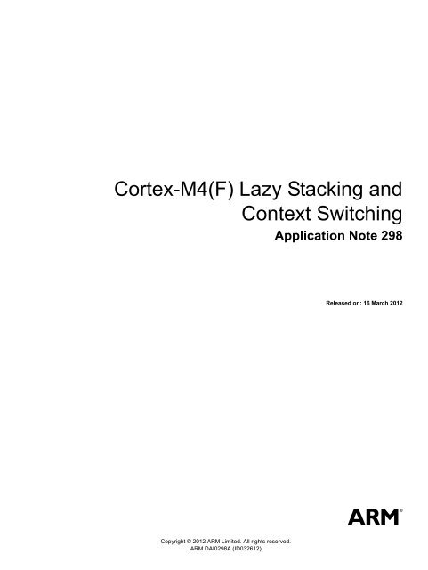 Cortex M4 F Lazy Stacking And Context Switching Arm