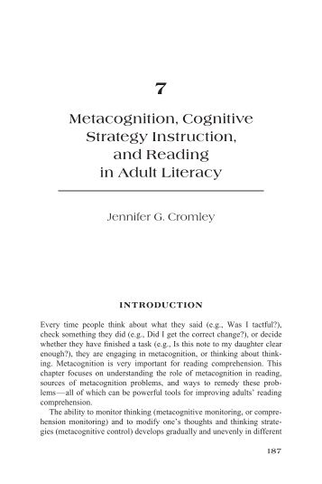 Metacognition, Cognitive Strategy Instruction, And Reading In