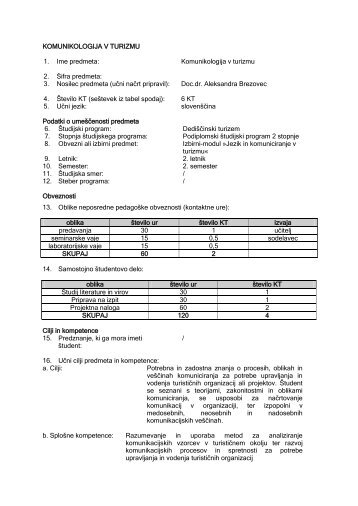 KOMUNIKOLOGIJA V TURIZMU - Turistica