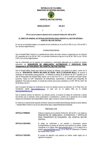 RESOLUCION DE APERTURA.pdf - Hospital Militar