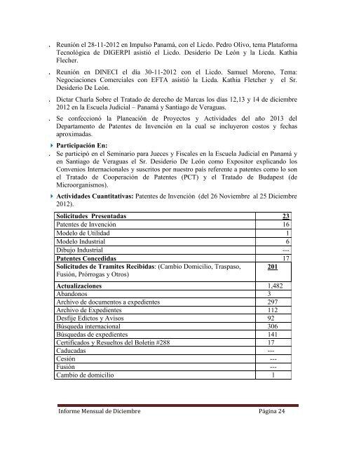 INFORME MENSUAL - Ministerio de Comercio e Industrias