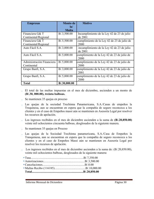 INFORME MENSUAL - Ministerio de Comercio e Industrias