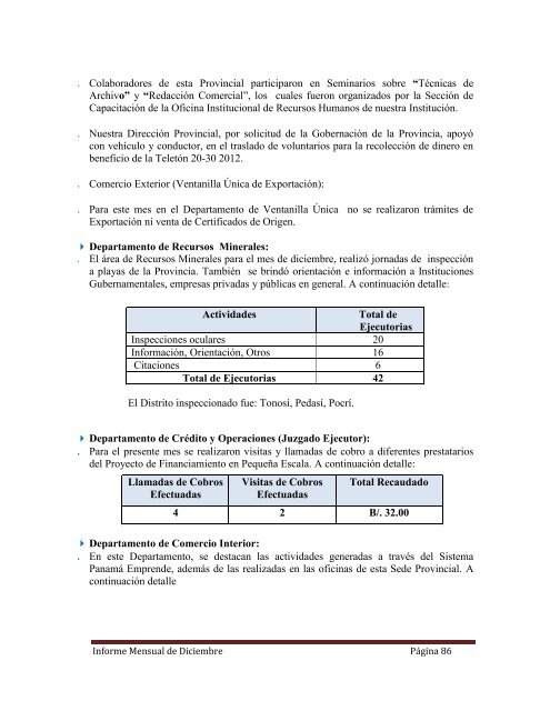 INFORME MENSUAL - Ministerio de Comercio e Industrias