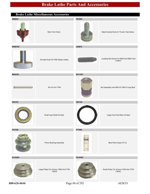 Brake Lathe Parts And Accessories - aesco