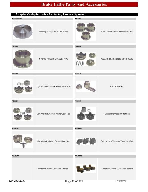 Brake Lathe Parts And Accessories - aesco