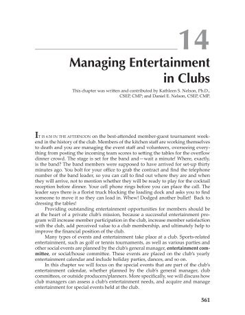 Managing Entertainment in Clubs - CMAA