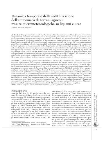 Dinamica temporale della volatilizzazione dell'ammoniaca da terreni ...