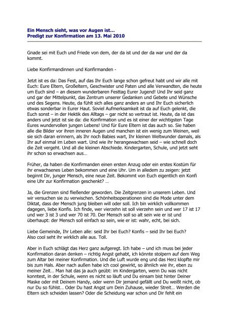 Ein Mensch Sieht Was Vor Augen Ist Predigt Zur Stadtkirche