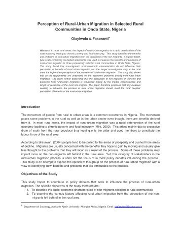 Perception of Rural-Urban Migration in - Bangladeshsociology.org