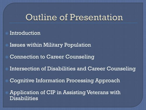 Counseling for Military Personnel and Veterans with Disabilities