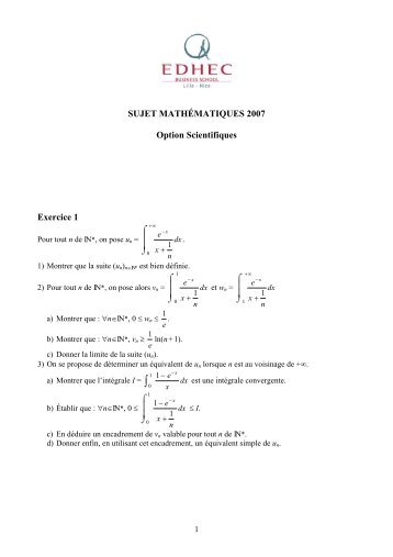 PrÃ©pas 2007 - maths S sujet corrigÃ© rapport - EDHEC Grande Ecole