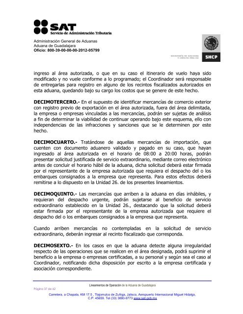 Lineamientos de OperaciÃ³n de la Aduana de Guadalajara. - AAAG