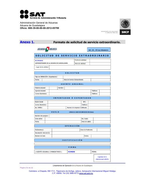 Lineamientos de OperaciÃ³n de la Aduana de Guadalajara. - AAAG