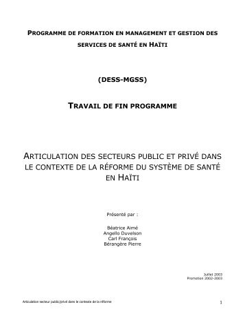 Articulation des secteurs public et privÃ© dans le contexte de la ...