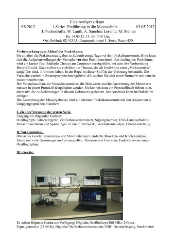 Elektronikpraktikum SS 2012 1.Serie: Einführung in die Messtechnik ...