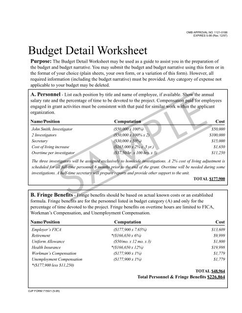 Budget Detail Worksheet (Sample)