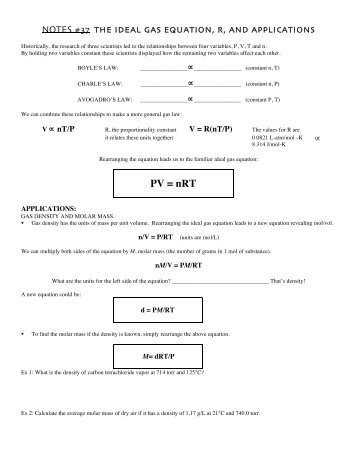 Notes #37 The Ideal Gas Equation