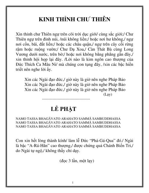 KINH THỈNH CHƯ THIÊN LỄ PHẬT - Saddhamma