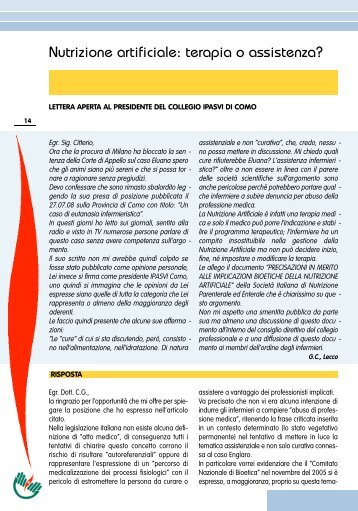 Nutrizione artificiale: terapia o assistenza? - Ipasvi