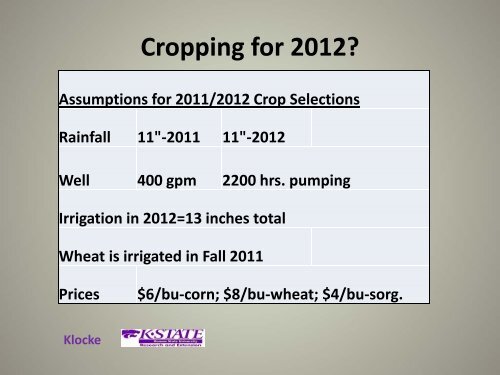 Crop selection and irrigation scheduling decision tools for limited ...