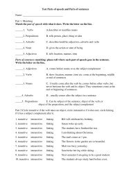 Test Parts of speech and Parts of sentences Name: Part 1: Matching ...