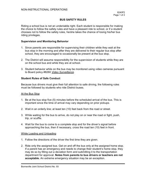 Bus Safety Rules - Bonneville Joint School District #93