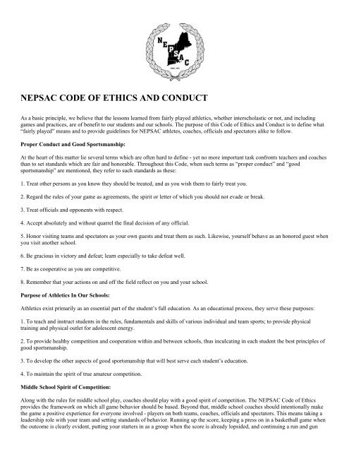 Nepsac Code Of Ethics And Conduct The Rivers School