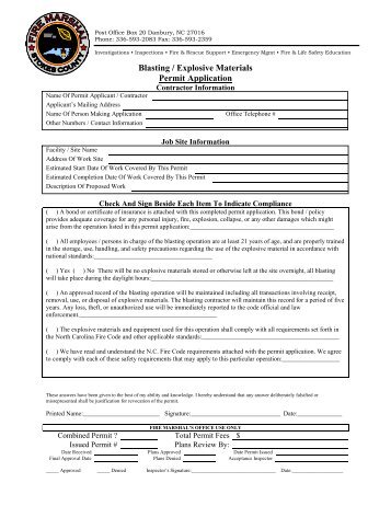 Blasting / Explosive Materials Permit Application - Stokes County ...