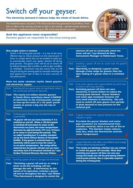 Geyser facts sheet - Eskom IDM