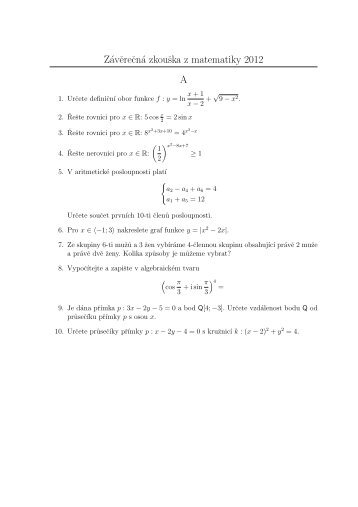 ZÃ¡verecnÃ¡ zkouÅ¡ka z matematiky 2012 A