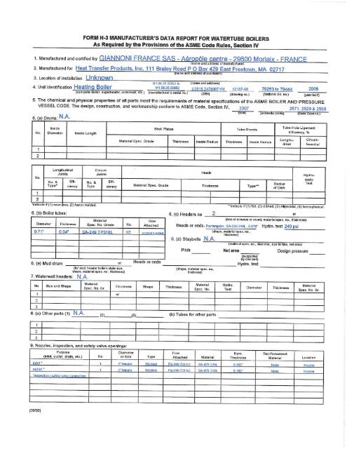 form h-3 manufacturer's data report for watertube boilers
