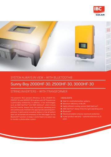 Sunny Boy 2000HF-30, 2500HF-30, 3000HF-30 - IBC Solar