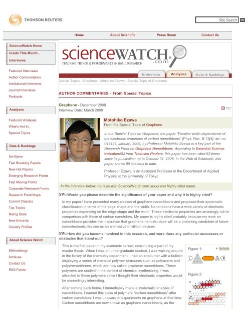 Motohiko Ezawa - Special Topic of Graphene - ScienceWatch.com