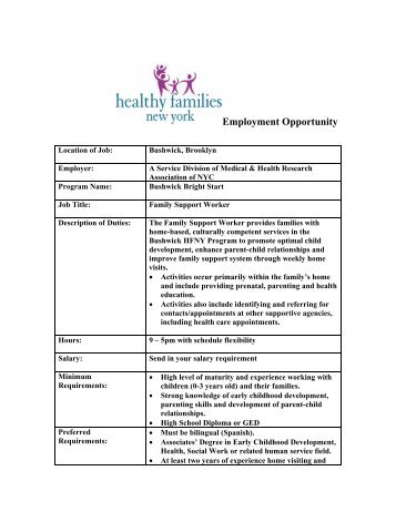 Employment Opportunity - Healthy Families New York