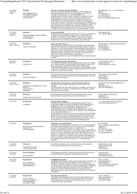 Veranstaltungskalender 2010... - Internationale Wochen gegen  ...