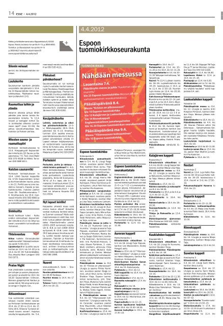 Esse 14-15/2012 (pdf) - Espoon seurakuntasanomat