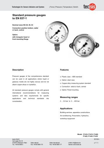 Standard pressure gauges to EN 837-1 - Racioterm