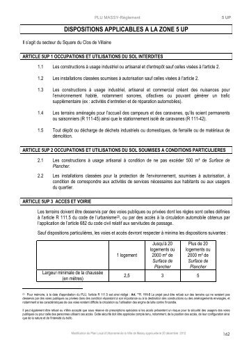 DISPOSITIONS APPLICABLES A LA ZONE 5 UP - Massy