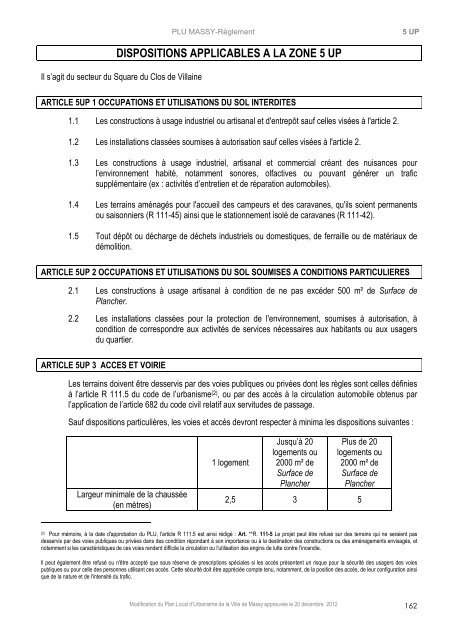 DISPOSITIONS APPLICABLES A LA ZONE 5 UP - Massy