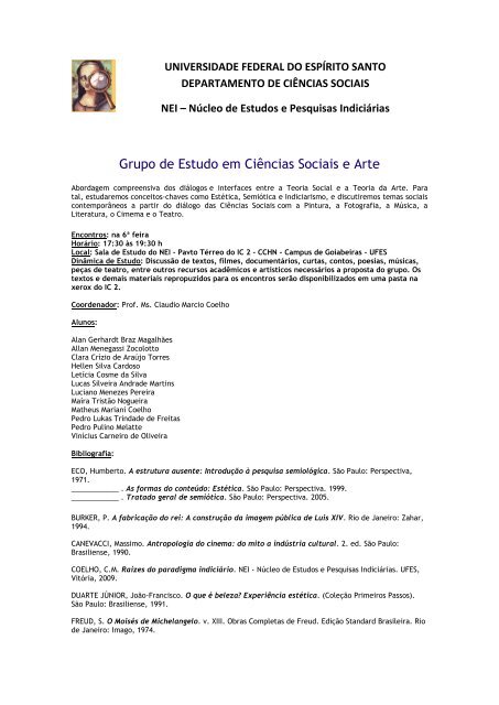 Grupo de Estudo em CiÃªncias Sociais e Arte - Sociologia e HistÃ³ria ...